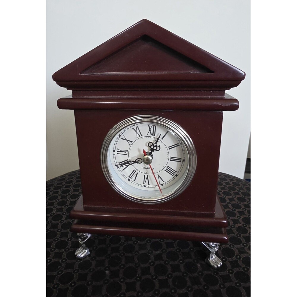 Nice GODINGER Silver Art Co. Mahogany Finish MANTLE Wooden Arch Table CLOCK EuC